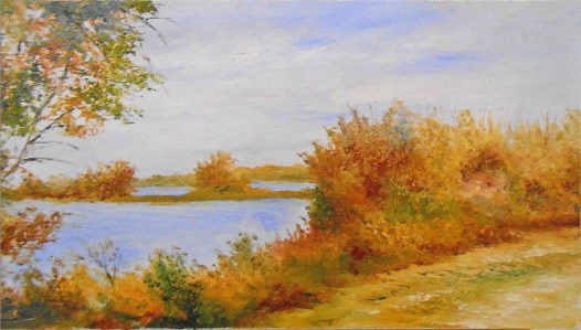 Jean Marie Ferrer artiste peintre de Provence, vente en ligne de tableaux à l'huile au couteau sur toile au couleurs de la Provence. Au bord de l'étang.