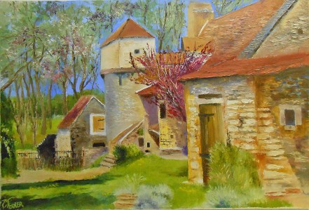 Jean Marie Ferrer artiste peintre de Provence, vente en ligne de tableaux à l'huile au couteau sur toile au couleurs de la Provence. COUR DE FERME VERS CLUNY