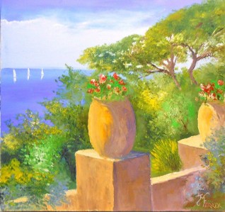 Jean Marie Ferrer artiste peintre de Provence, vente en ligne de tableaux à l'huile au couteau sur toile au couleurs de la Provence. Tableaux petits format. Jardin méditerranéen.