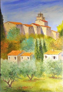 Jean Marie Ferrer artiste peintre de Provence, vente en ligne de tableaux à l'huile au couteau sur toile au couleurs de la Provence. Tableaux petits format. Le village perché.