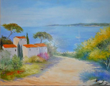 Jean Marie Ferrer artiste peintre de Provence, vente en ligne de tableaux à l'huile au couteau sur toile au couleurs de la Provence. Tableaux vendus en collection privée. Matin calme sur la mer.