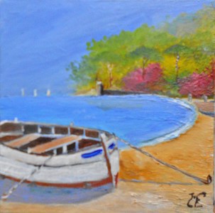 Jean Marie Ferrer artiste peintre de Provence, vente en ligne de tableaux à l'huile au couteau sur toile au couleurs de la Provence. Tableaux petits format. La barque