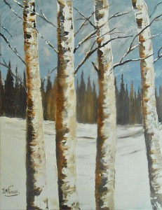 Jean Marie Ferrer artiste peintre de Provence, vente en ligne de tableaux à l'huile au couteau sur toile au couleurs de la Provence. Bouleaux sous la neige.