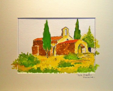 Jean-Marie Ferrer artiste peintre à Fréjus St Raphaël en Provence, aquarelle, dessin aquarellé PETITE CHAPELLE PROVENÇALE
