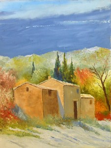 Jean Marie Ferrer artiste peintre de Provence, vente en ligne de tableaux à l'huile au couteau sur toile au couleurs de la Provence. Hiver en Haute Provence.