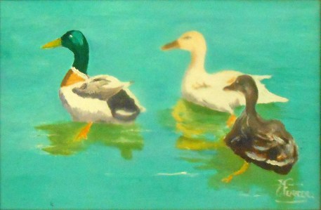 Jean Marie Ferrer artiste peintre de Provence, vente en ligne de tableaux à l'huile au couteau sur toile au couleurs de la Provence. Les trois colverts.