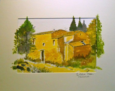 Jean-Marie Ferrer artiste peintre à Fréjus St Raphaël en Provence, aquarelle, dessin aquarellé LE VIEUX MAS