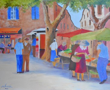 Jean Marie Ferrer artiste peintre de Provence, vente en ligne de tableaux à l'huile au couteau sur toile au couleurs de la Provence. Jour de marché