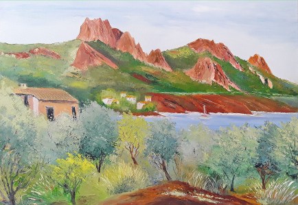 Jean Marie Ferrer artiste peintre de Provence, vente en ligne de tableaux à l'huile au couteau sur toile au couleurs de la Provence. Le cap Roux à Anthéor