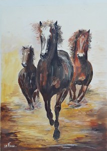 Jean Marie Ferrer artiste peintre de Provence, vente en ligne de tableaux à l'huile au couteau sur toile au couleurs de la Provence. Les trois chevaux