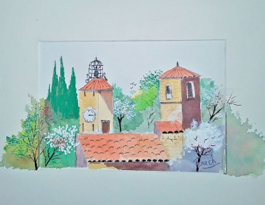 Jean-Marie Ferrer artiste peintre à Fréjus St Raphaël en Provence, aquarelle, dessin aquarellé LE CLOCHER