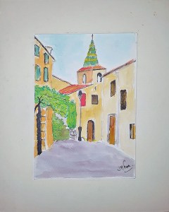 Jean-Marie Ferrer artiste peintre à Fréjus St Raphaël en Provence, aquarelle, dessin aquarellé L'ÉGLISE