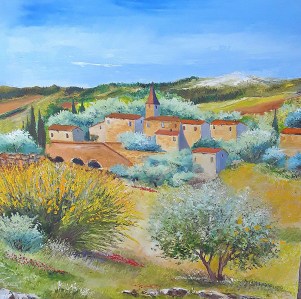 Jean Marie Ferrer artiste peintre de Provence, vente en ligne de tableaux à l'huile au couteau sur toile au couleurs de la Provence. Village de haute Provence 