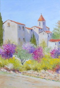 Jean Marie Ferrer artiste peintre de Provence, vente en ligne de tableaux à l'huile au couteau sur toile au couleurs de la Provence. Au pied du village.