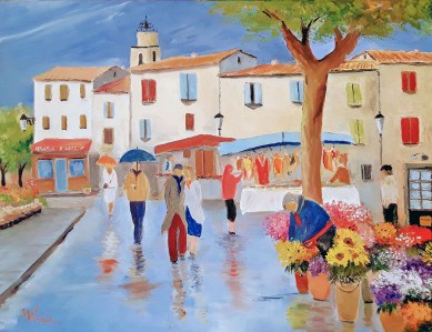 Jean Marie Ferrer artiste peintre de Provence, vente en ligne de tableaux à l'huile au couteau sur toile au couleurs de la Provence. Jour de marché 
