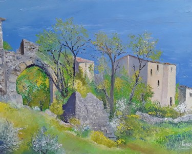 Jean Marie Ferrer artiste peintre de Provence, vente en ligne de tableaux à l&#39;huile au couteau sur toile au couleurs de la Provence. Le village à l&#39;abandon